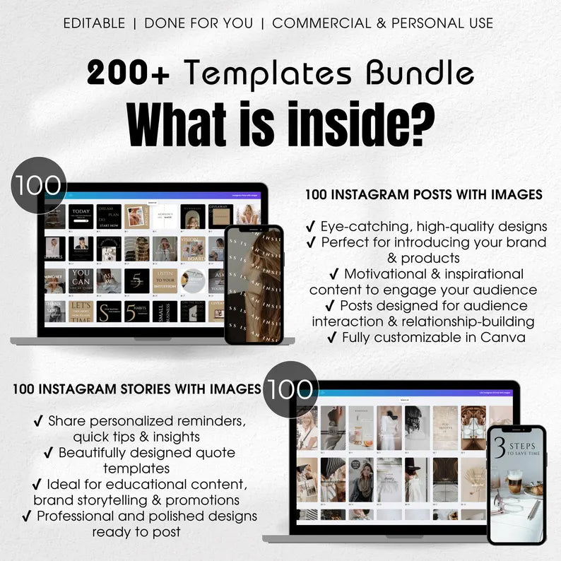 200+ TEMPLATES Bundle INSTAGRAM Posts & Stories (PLR&MRR)