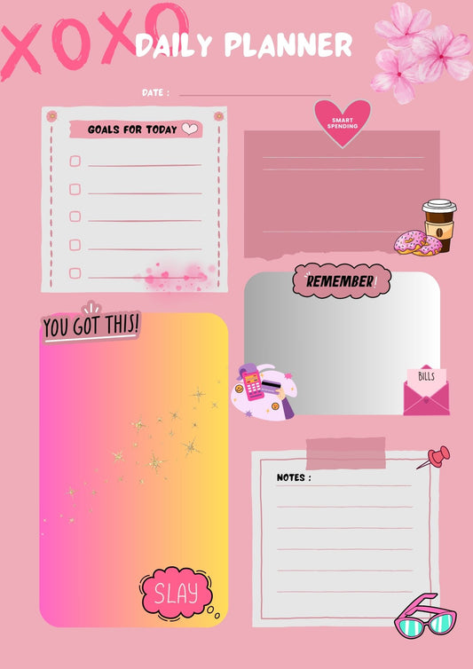 XOXO Daily Planner (Printable/Edit in Canva)